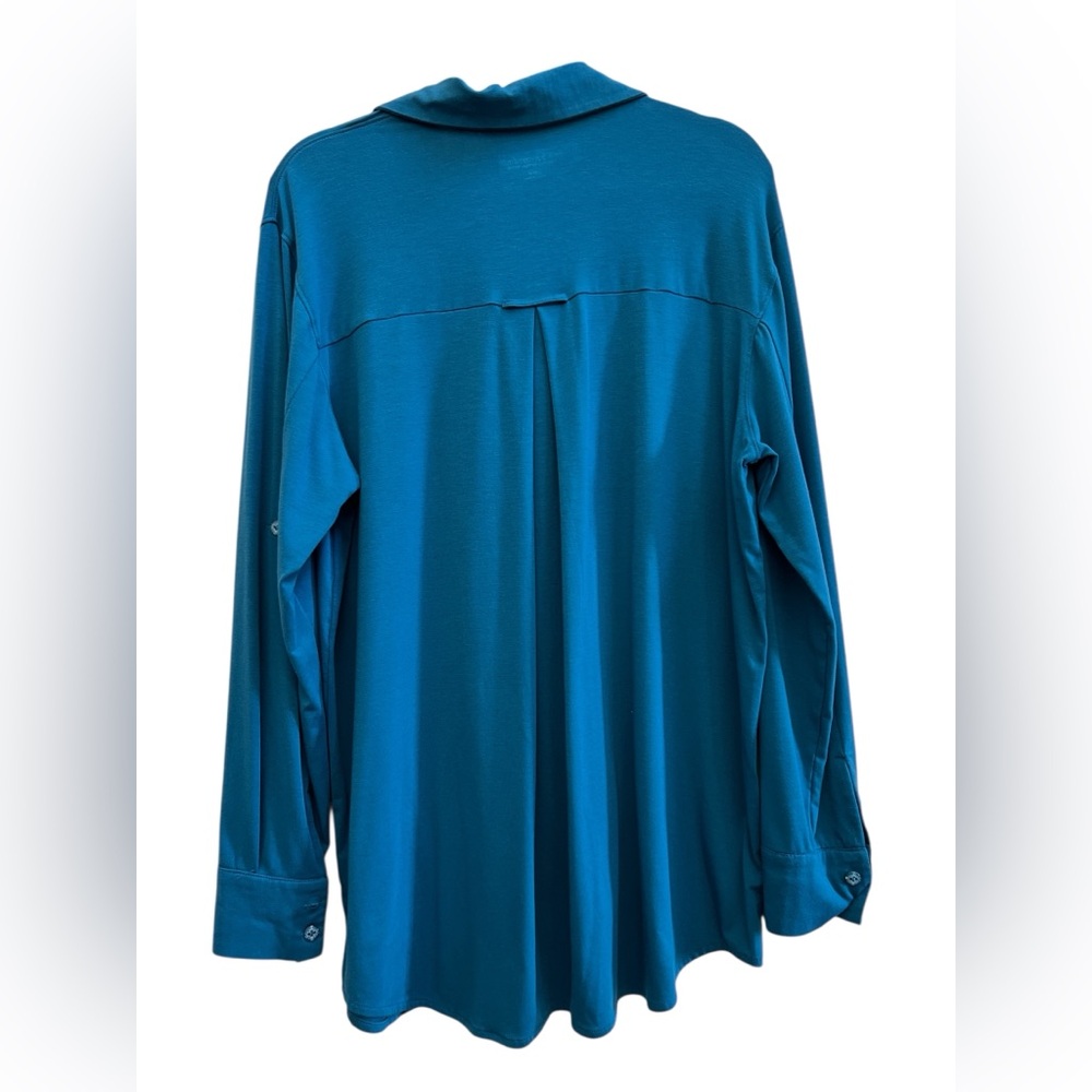 Soft Surroundings Blue Button Front Knit Tunic Top Lagenlook L Coastal Grandma - Picture 3 of 6